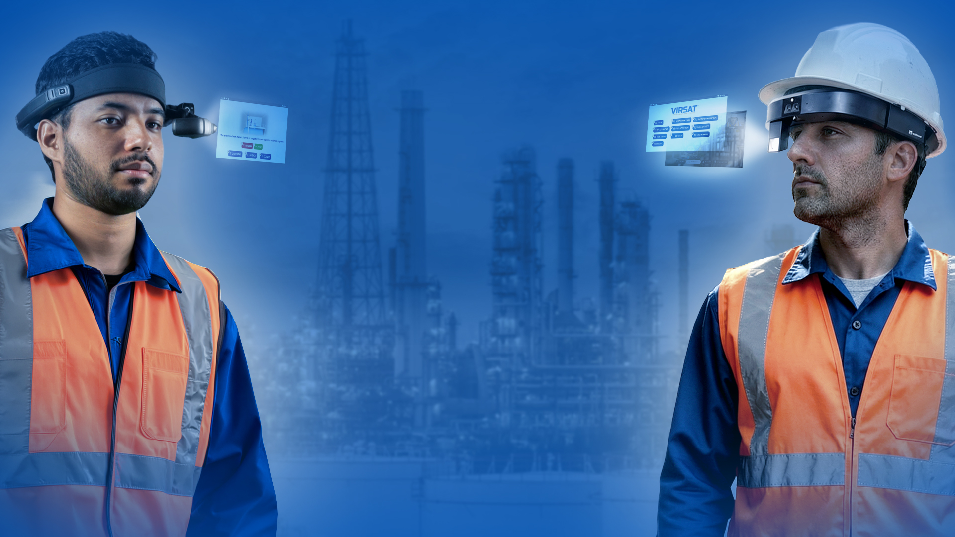 Safety professionals wearing hard hats and high-visibility vests